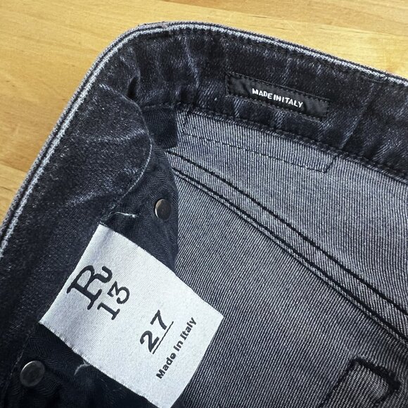 R13 Jeans Jenny Mid Rise Skinny Dirty Black Made In Italy Size 27 - Picture 8 of 13